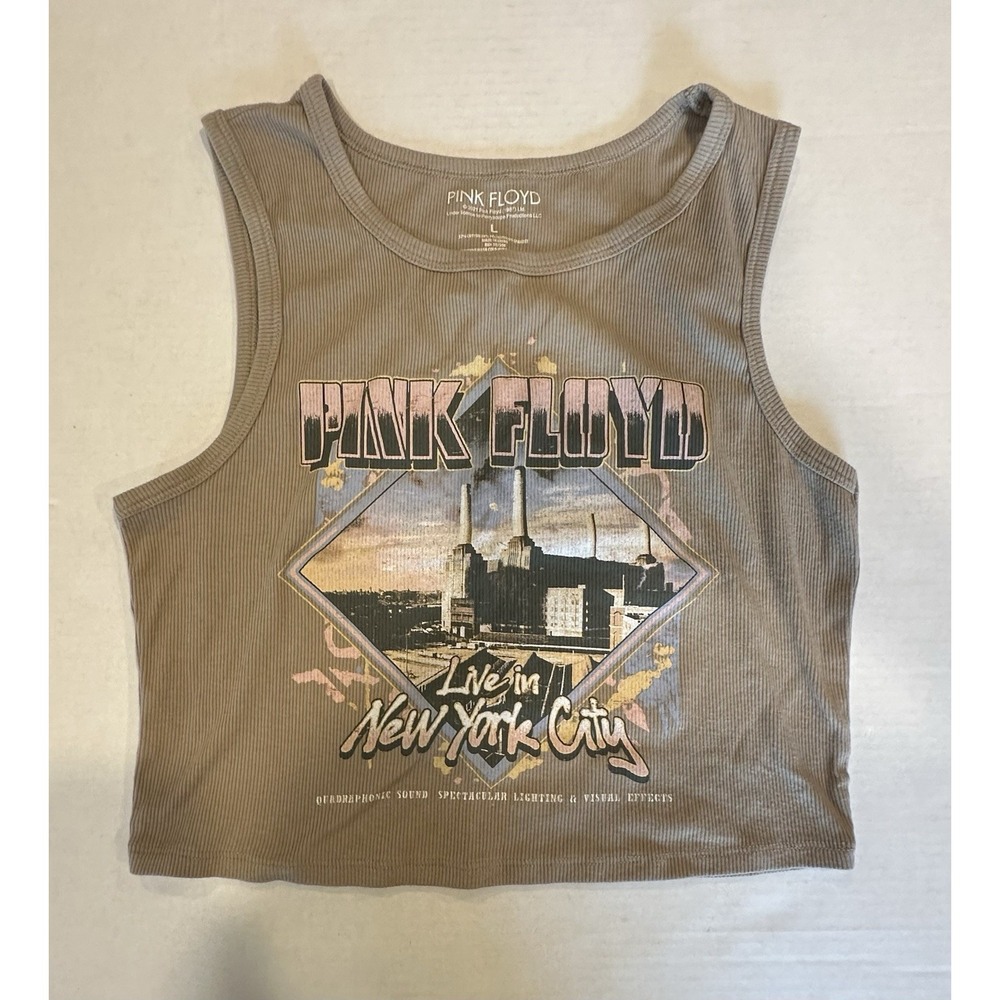 Pink Floyd Live in New York City Tank Top Cropped Ribbed Tan Size Large